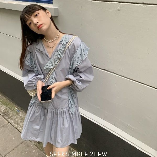 Đầm trắng tay dài thời trang mùa thu kiểu Pháp 2021