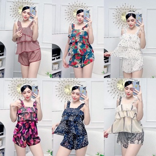 Đồ Bộ Nữ Lụa Cao Cấp Phối Bèo 3 Tầng Nhiều Mùa Cực Sexy Và Thoáng Mát Mặc Nhà Mặc Đi Ngủ Freesize Dưới 57KG