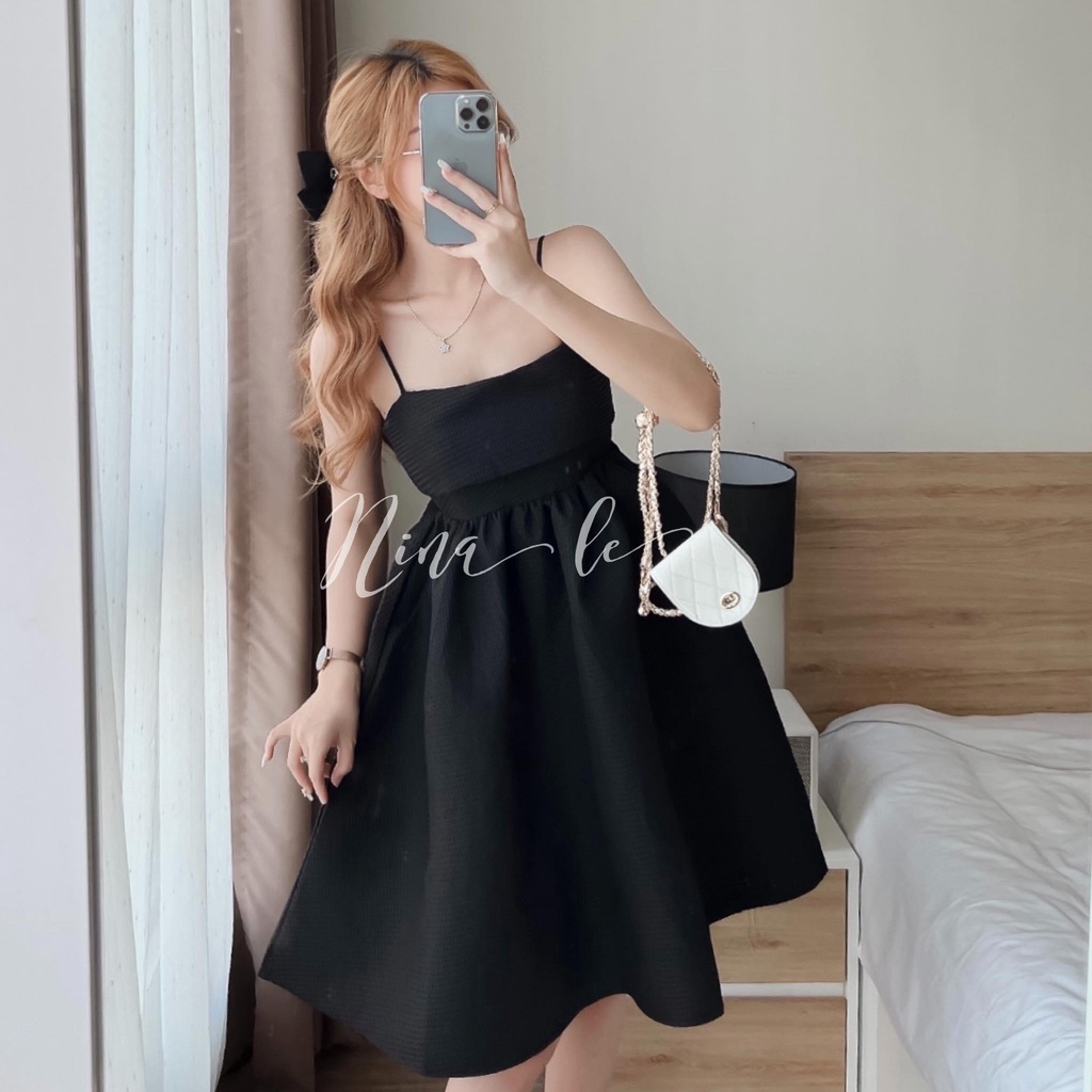 Váy babydoll nơ lưng dự tiệc, Đầm nữ vintage Hàn Quốc chất đẹp, váy trắng, đen, hồng,cánh tiên đính bông