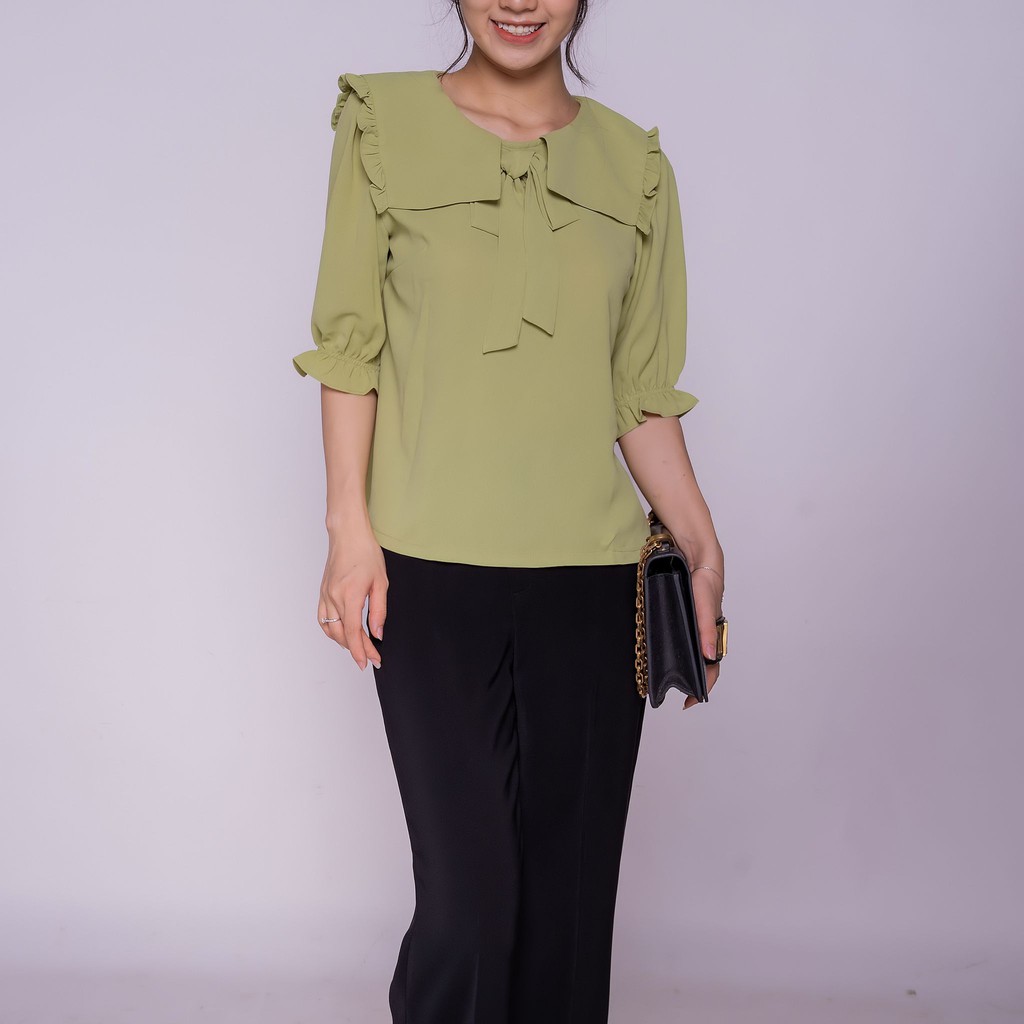 Áo kiểu sơ mi nữ cổ hải quân, tay bèo điệu đà, thiết kế cao cấp TKFASHION SMKA139