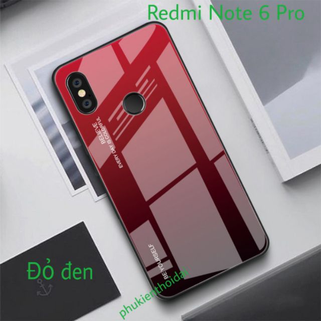 Ốp kính đa sắc cho Redmi Note 6 Pro FREESHIP Từ 50k cao cấp viền dẻo