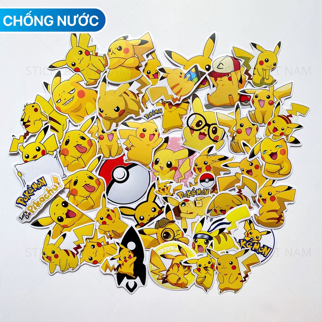 Sticker PIKACHU - Chất liệu PVC chất lượng cao chống nước - Kích thước 4-8cm -  Sticker Việt Nam