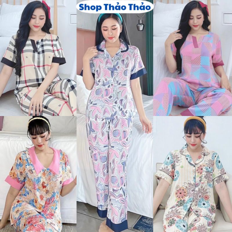Đồ Bộ Pyjama Lụa Mango Mềm Mát - Bộ Mặc Nhà Quần Dài Tay Ngắn Hàng Có SizeGiảm 10K Đơn 200K