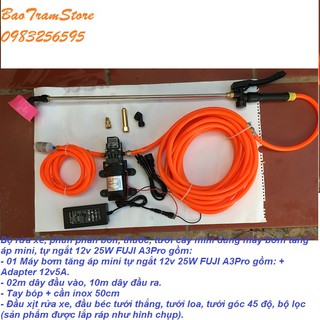 Bộ rửa xe, phun phân bón, tưới cây dùng máy bơm tăng áp mini 12v tự ngắt FUJI A3Pro