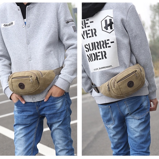 Túi đeo hông Sport nam nữ vải canvas 3 màu chống bụi dây đeo dễ điều chỉnh, túi đeo chéo