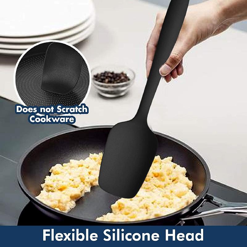 JOSMOMO 3 cái / bộ thìa silicone, bộ đồ dùng nhà bếp, thiết kế liền mạch One Piece, thìa cao su chống dính để nấu ăn, nướng và trộn (Đen)