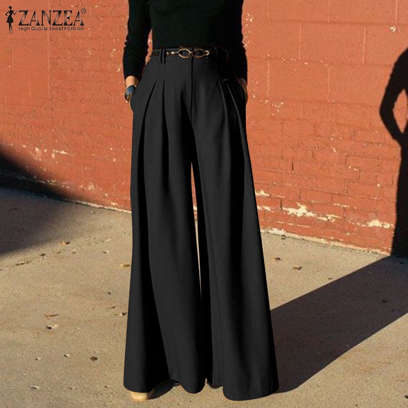 Quần dài ZANZEA ống rộng có túi  kiểu thắt dây cho nữ
