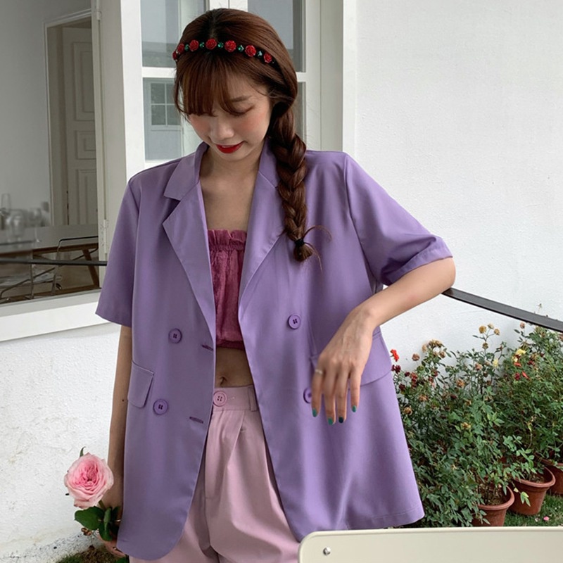 Áo Khoác Blazer Tay Ngắn Dáng Rộng Màu Sắc Kẹo Ngọt Phong Cách Hàn Quốc Cho Nữ | BigBuy360 - bigbuy360.vn