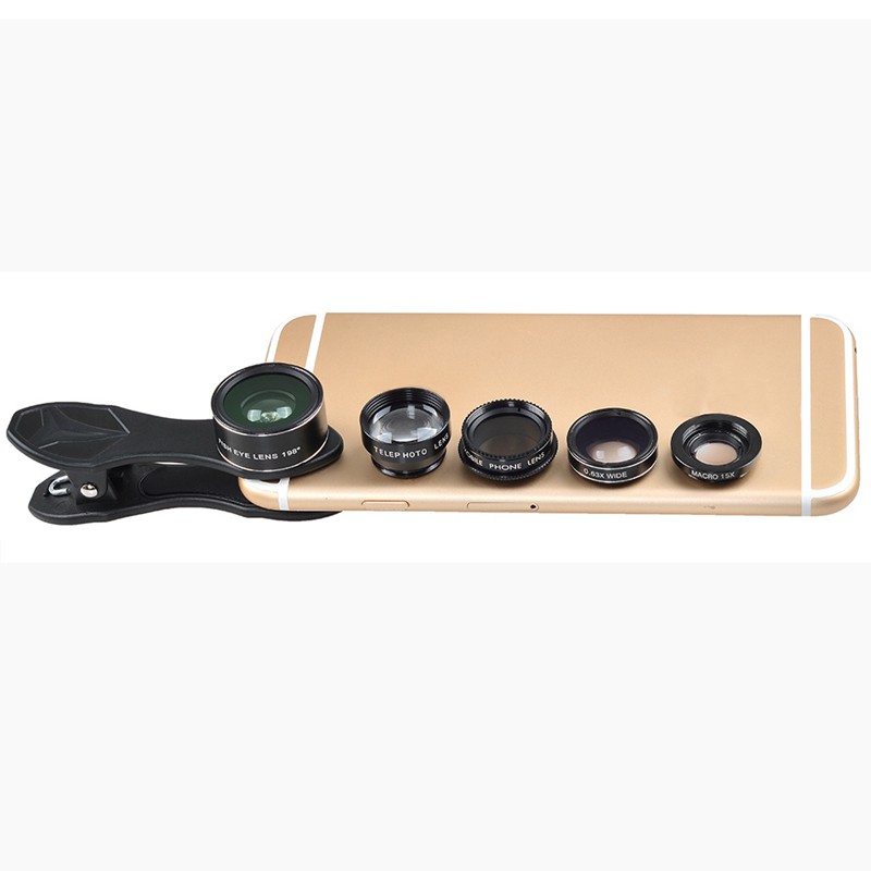 Apexel Universal Clip 5 In 1 Camera Lens Kit For Iphone Samsung