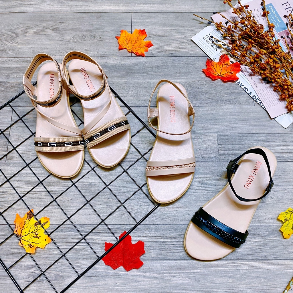 Sandal quai mảnh tết ngang bo chun đế cao 3p phối chữ đơn giản cực xinh - TT398