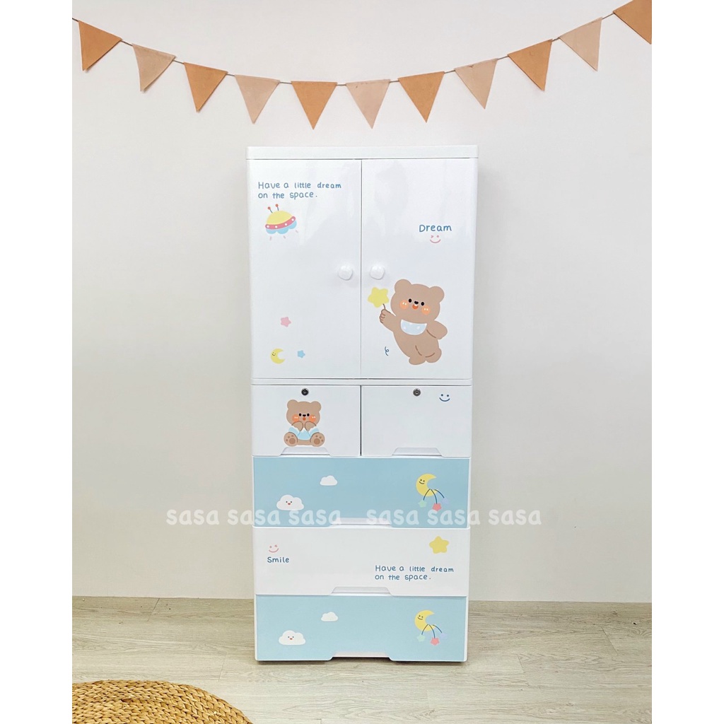 Tủ Nhựa 5 Tầng Gấu Teddy Lion Cho Bé Trai Bé Gái - An Toàn - Chắc Chắn Cho Bé Đựng Quần Áo Đồ Dùng Trẻ Em