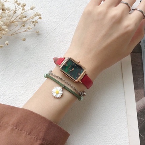 Đồng hồ nữ Ulzzang UL22 măt ám xanh chữ nhật tuyệt đẹp, dây da mềm đeo êm tay nhiều màu dể dàng phối đồ