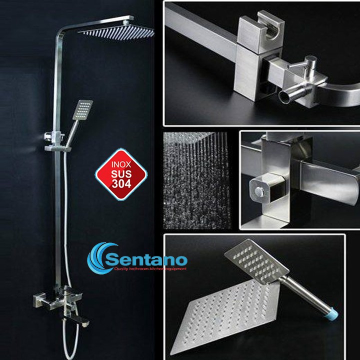 Bộ sen cây vuông tắm đứng nóng lạnh inox 304 kèm đủ bộ dây tay sen đầy đủ