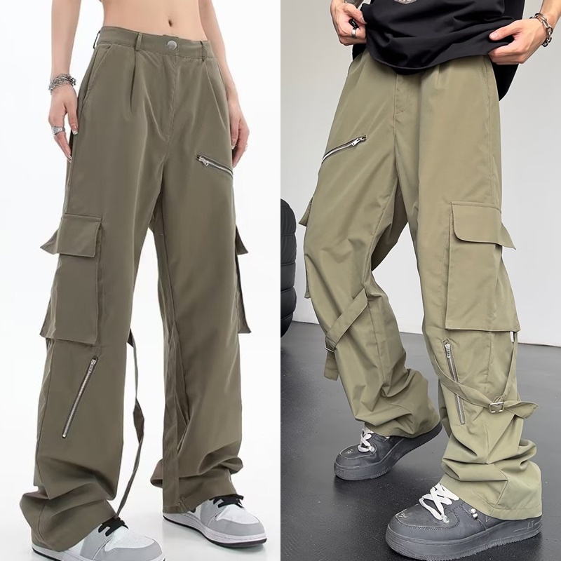 Quần Dài Dáng Suông Rộng Màu Trơn Có Túi Lớn M-3xl Thời Trang Mùa Hè Dành Cho Nam Và Nữ