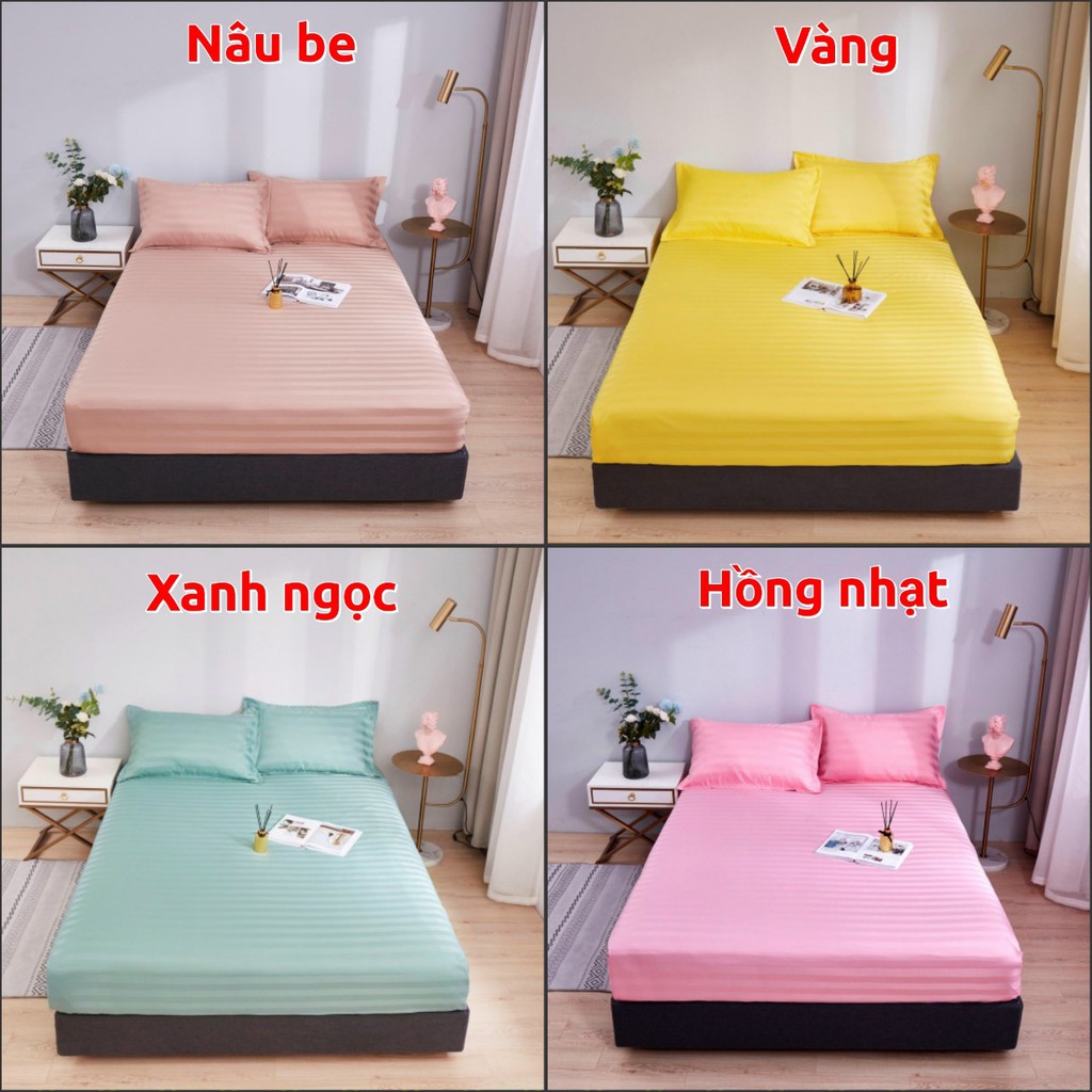 Bộ ga giường và vỏ gối Cotton 3F Khách sạn trơn nhiều màu, đủ size nệm DREAMHOME