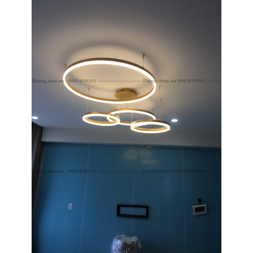 Đèn thả 4 vòng tròn trang trí cực chất, Đèn Decor phòng khách hiện đại