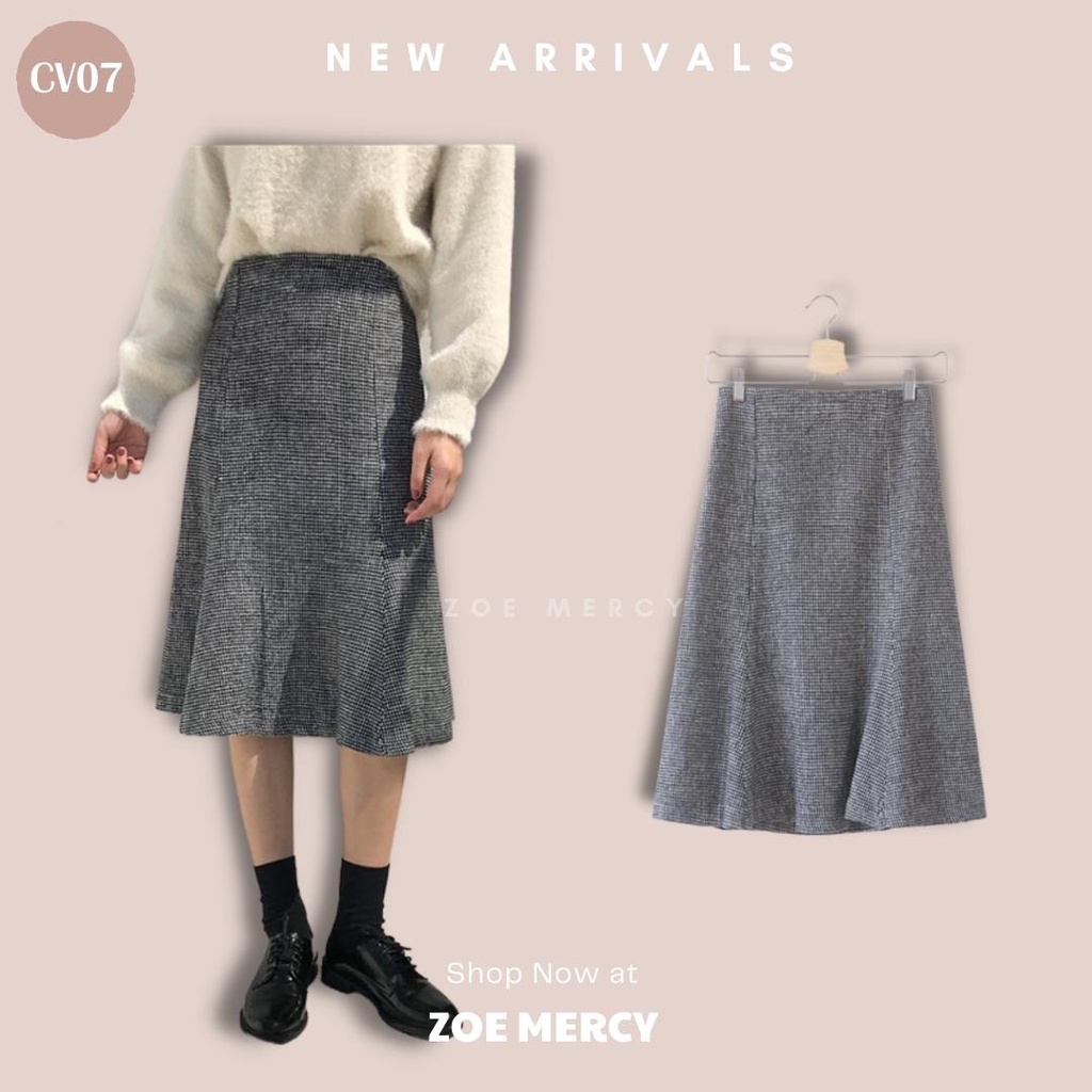 Chân váy caro nhỏ màu ghi -CV07 - (Hàng có sẵn)