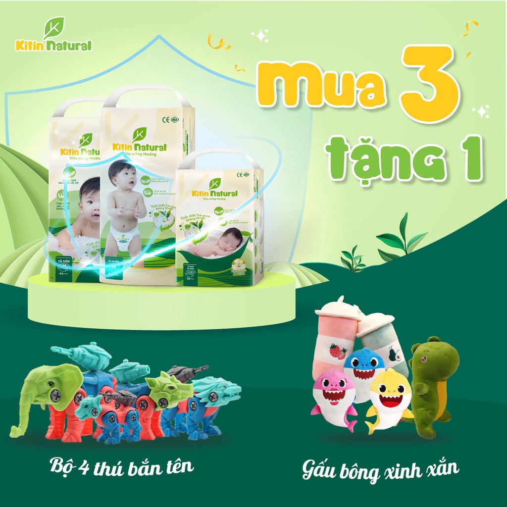 [Mua 1 tặng quà] COMBO 03 BỊCH Bỉm/Tã dán/quần Kitin Natural NB56/S50/M44/L40/XL38/XXL36/XXXL34