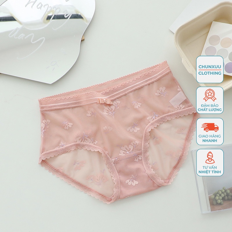 Quần lót nữ ren gấm cao cấp CHUNXUU, họa tiết hoa thiết kế cạp lưới mềm mại thông thoáng - QC71