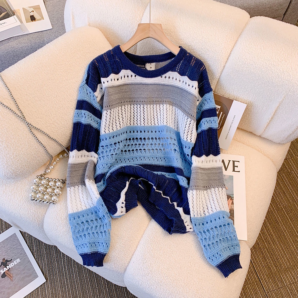 Áo Sweater Dáng Rộng Khoét Rỗng Mềm Mại Màu Khối Thời Trang Mùa Thu Cho Nữ