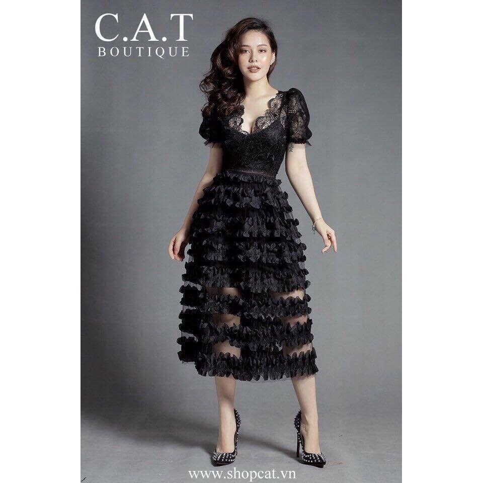 Đầm ren tay con tùng xòe phối rèn tầng