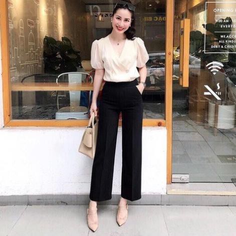 Quần vải ống rộng nữ ⚡️TÔN DÁNG ⚡️ Quần ống suông công sở chất vải tuyết mưa, thiết kế cạp cao | BigBuy360 - bigbuy360.vn