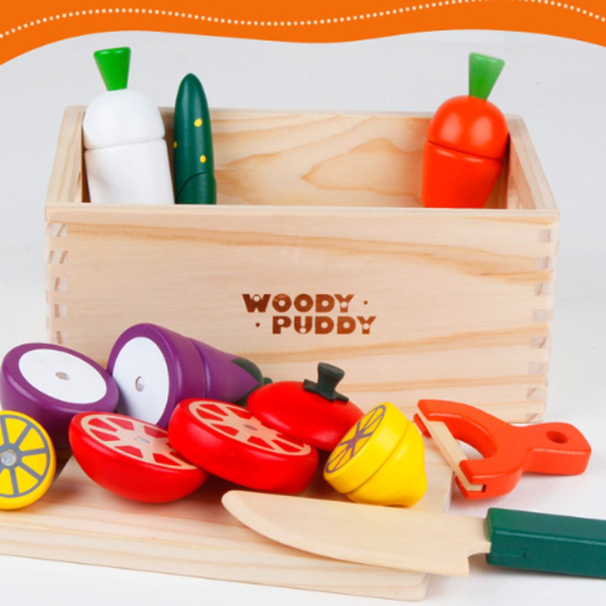 Đồ chơi cắt hoa quả bằng gỗ Woody Puddy - Bổ hoa quả Hàng xuất Nhật