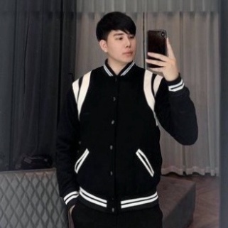 Áo Bomber Teddy Bóng Chày Sơn Tùng - Áo Khoác Không Cổ Có Cúc Bấm Chất Liệu Nỉ dày Mềm Giữ ẤM