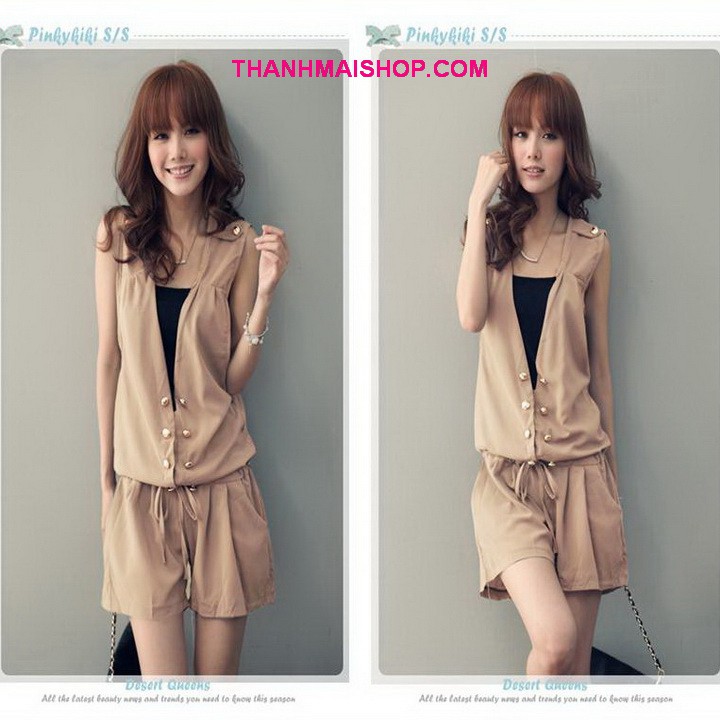 Jumpsuit short QA017 vải kaki nhung áo sát nách thời trang trẻ trung