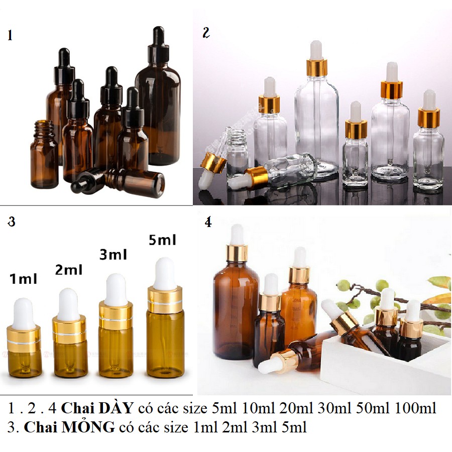 Chai thủy tinh 5ml 10ml 20ml 30ml 50ml 100ml  nắp bóp