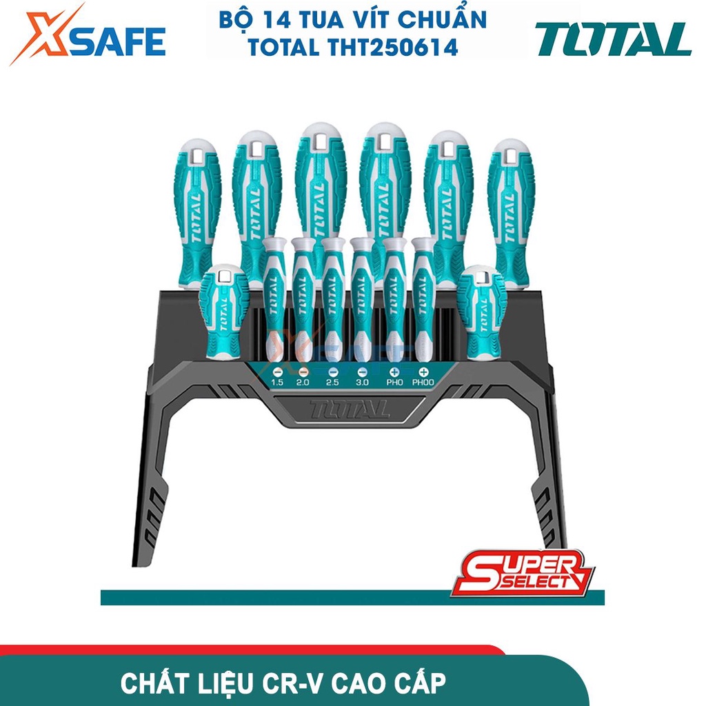 Bộ 14 tua vít TOTAL THT250614, bộ tua vít chất liệu CR-V,  lưỡi tròn, dùng để siết chặt hoặc gỡ bỏ ốc vít [CHÍNH HÃNG]