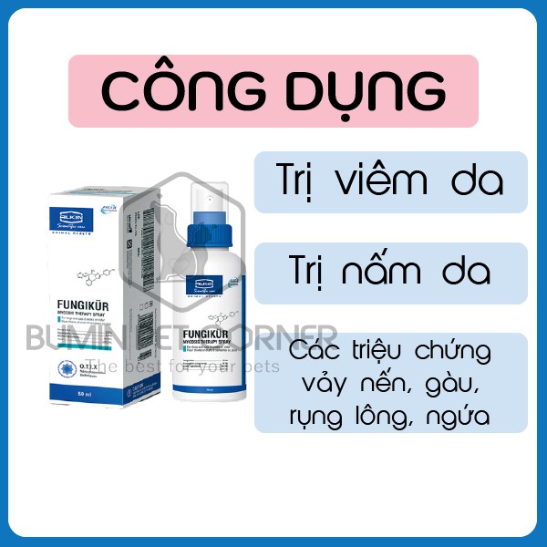 Thuốc xịt trị viêm da, nấm da cho chó mèo Alkin Fungikur chai 50ml
