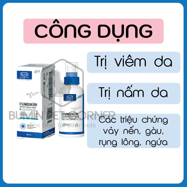 Thuốc xịt trị viêm da, nấm da cho chó mèo Alkin Fungikur chai 50ml