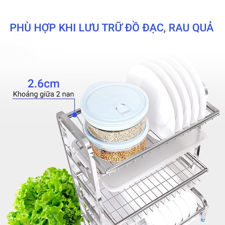 [freeship] Kệ Chén Đĩa INOX 304 Cao Cấp Vando Kèm Khay Ráo Nước Giá Để Bát Tiện Lợi