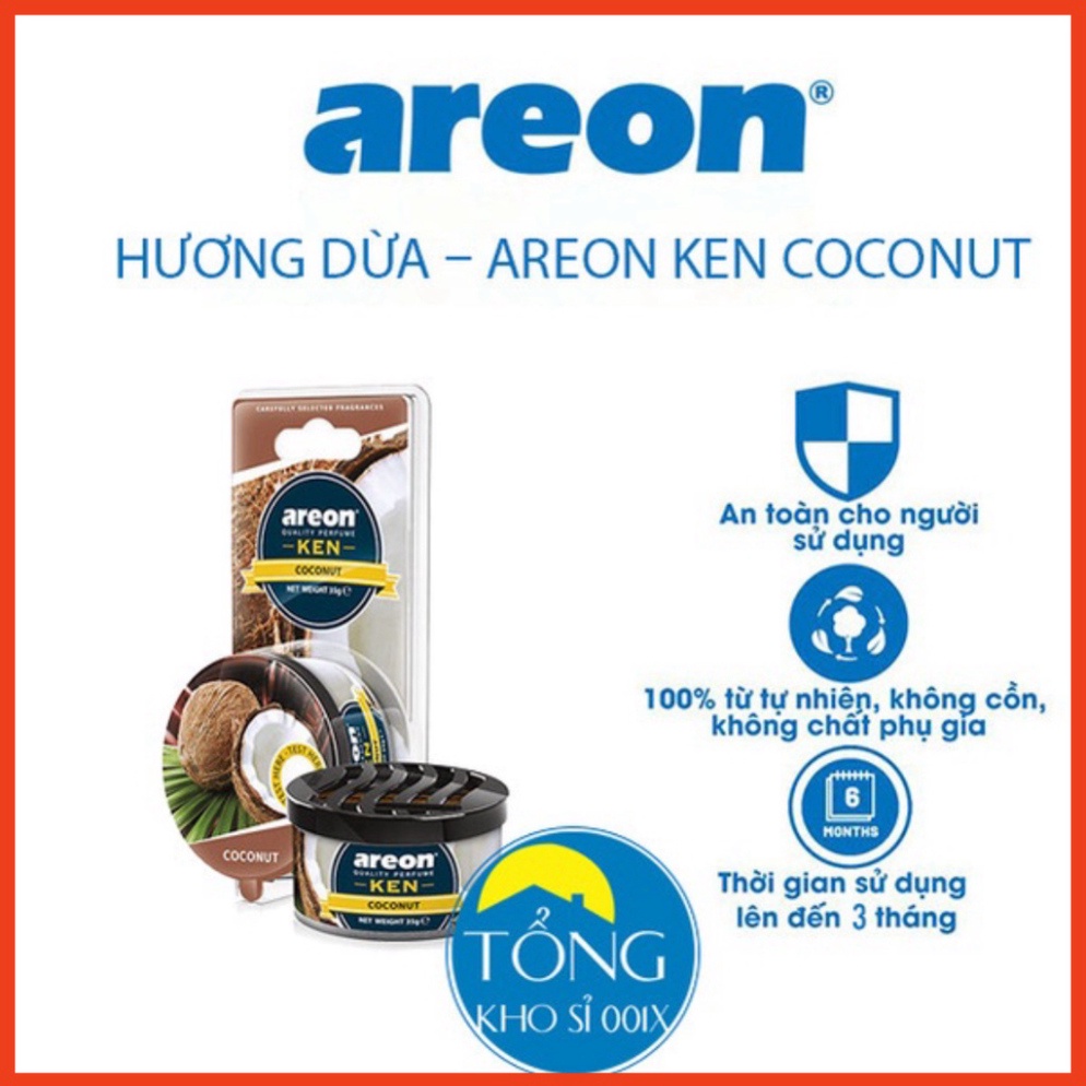 Sáp thơm ô tô hương dừa – Areon Ken Coconut,sáp thơm nhập khẩu chính hãng