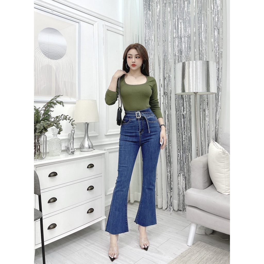 Áo thun nữ cổ vuông tay dài CRAZYTEEN chất len xuất khẩu AT0209 | BigBuy360 - bigbuy360.vn