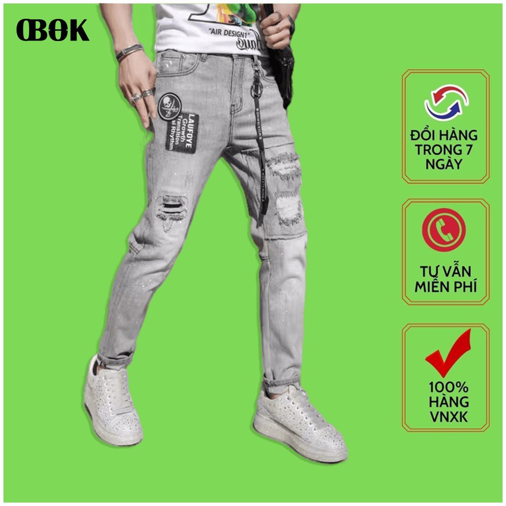 Quần Jean Nam Ống Suông, Quần Bò Nam Cạp Chun Co Giãn Mẫu Mới 2021 OBOK Fashion QJN3354