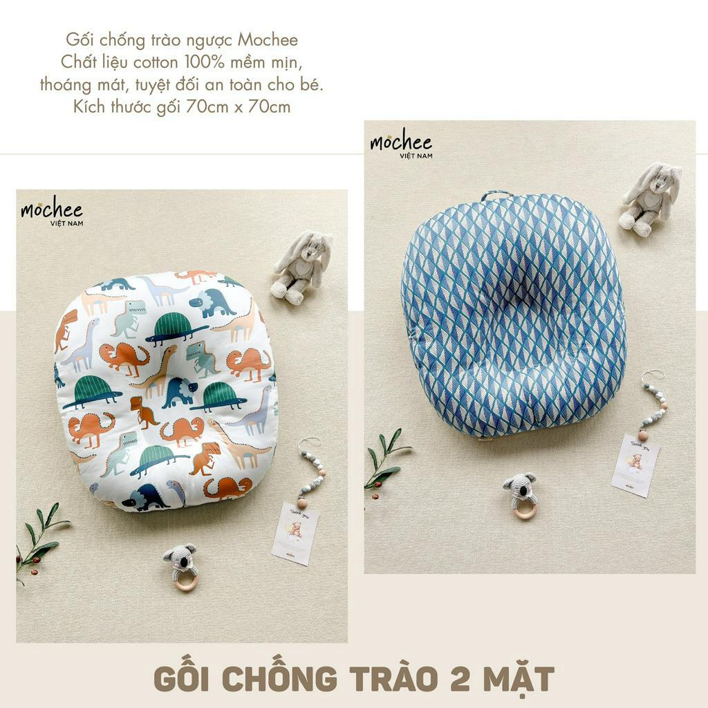 Gối chống trào ngược cho bé Mochee 70x70cm, gối chống trào cotton họa tiết 2 mặt - Monnie Kids