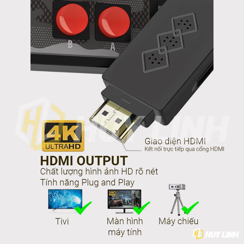 Máy chơi game 4 nút HDMI không dây Y2S-HD Plus Tích hợp 1700+ game - Hỗ trợ dowload và save game