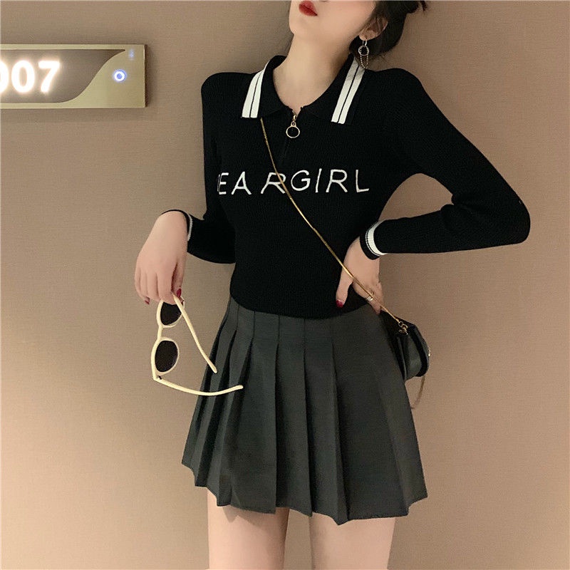 Áo polo Dệt Kim Dài Tay Dáng Ôm Phong Cách Hàn Quốc Thời Trang Cho Áo phông Nữ NZ-TX-401