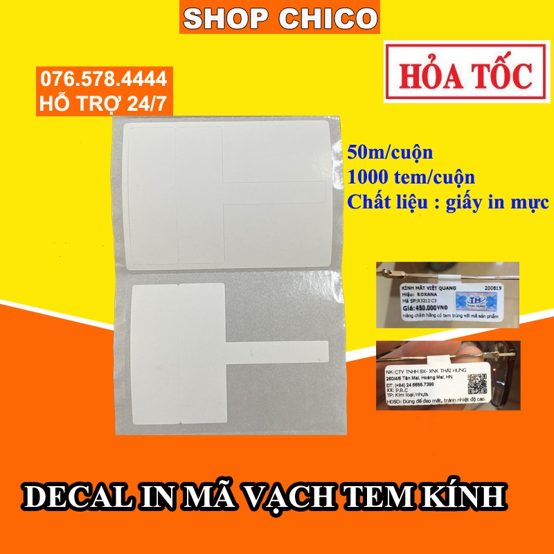 Giấy in tem kính mắt Decal in mực in tem gọng kính mắt khổ 70x50 decal mực tem gọng kính giá rẻ