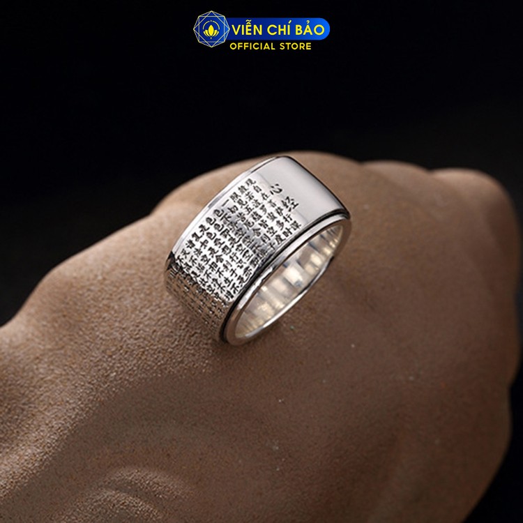 Nhẫn nam Bát Nhã Tâm Kinh bản xoay chất liệu bạc Thái 925 thời trang phụ kiện trang sức Viễn Chí Bảo N100803-11