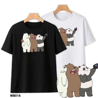 Áo Thun Cotton Ba Con Gấu Chụp Hình Unisex Nam Nữ Trắng Đen