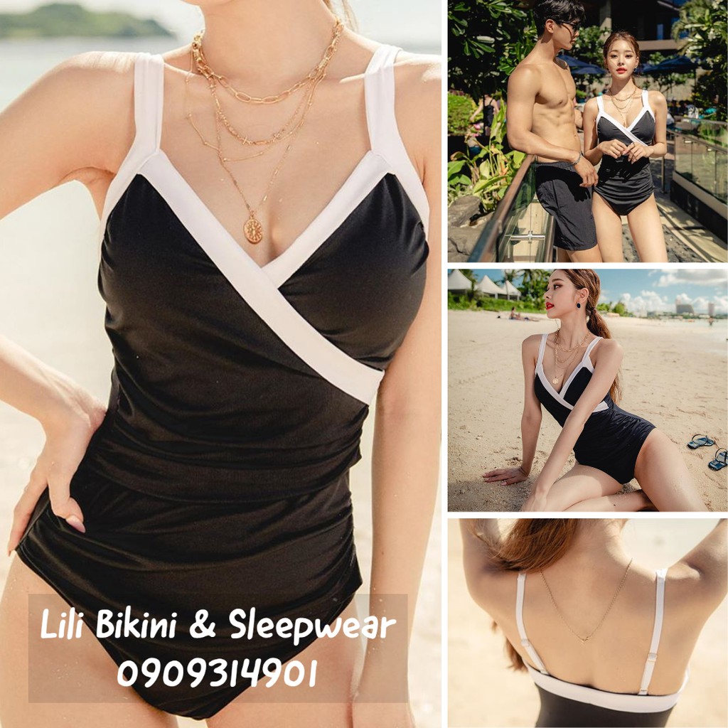 Bikini đen trắng độc đáo kiểu mới Hàn Quốc, một mảnh giấu bụng nâng ngực, bikini cặp đôi