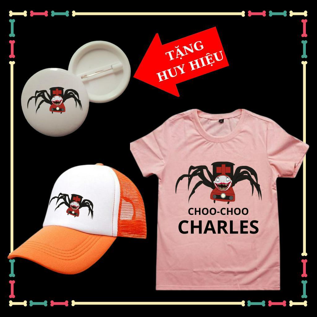 Áo thun bé trai, bé gái mẫu Choo-Choo Charles siêu ngầu, vải thun mềm mịn co giãn 4 chiều-Kèm Mũ lưỡi trai-Kèm Huy hiệu
