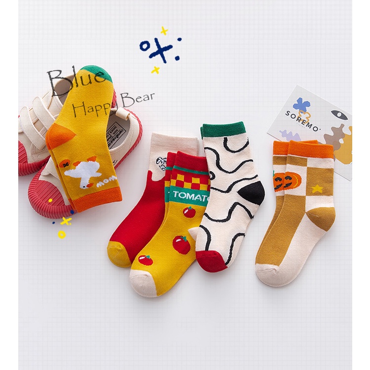 Set 5 Đôi Vớ Cotton Thoáng Khí Họa Tiết Hoạt Hình Cho Bé