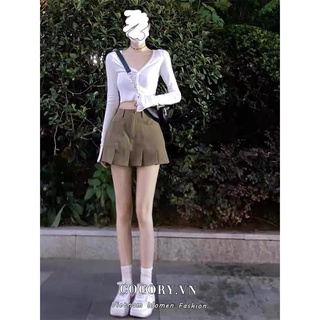Cocorygirl Chân váy jean chữ A lưng cao xếp ly thời trang mùa hè cho nữ