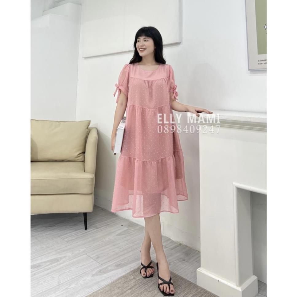 ( 40kg - 95kg ) Đầm Bầu , váy bầu Suông Voan Hạt Tay Nơ Tiểu Thư Mặc Thoải Mái Suốt Thai Kì &amp; Sau Sinh Thiết Kế Cao Cấp