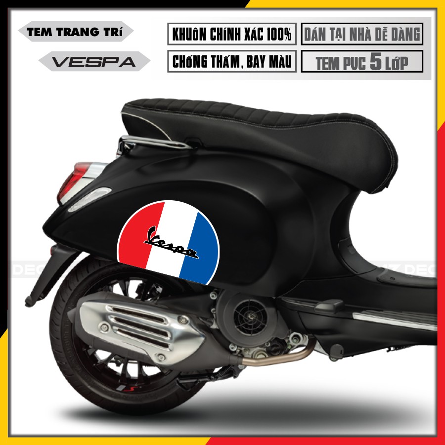 Tem Rời Vespa Sprint/LX/Primavera/GTS Cờ Pháp | VP17 | Tem Rời Cho Dòng Xe Vespa, Chất Liệu PVC 5 Lớp