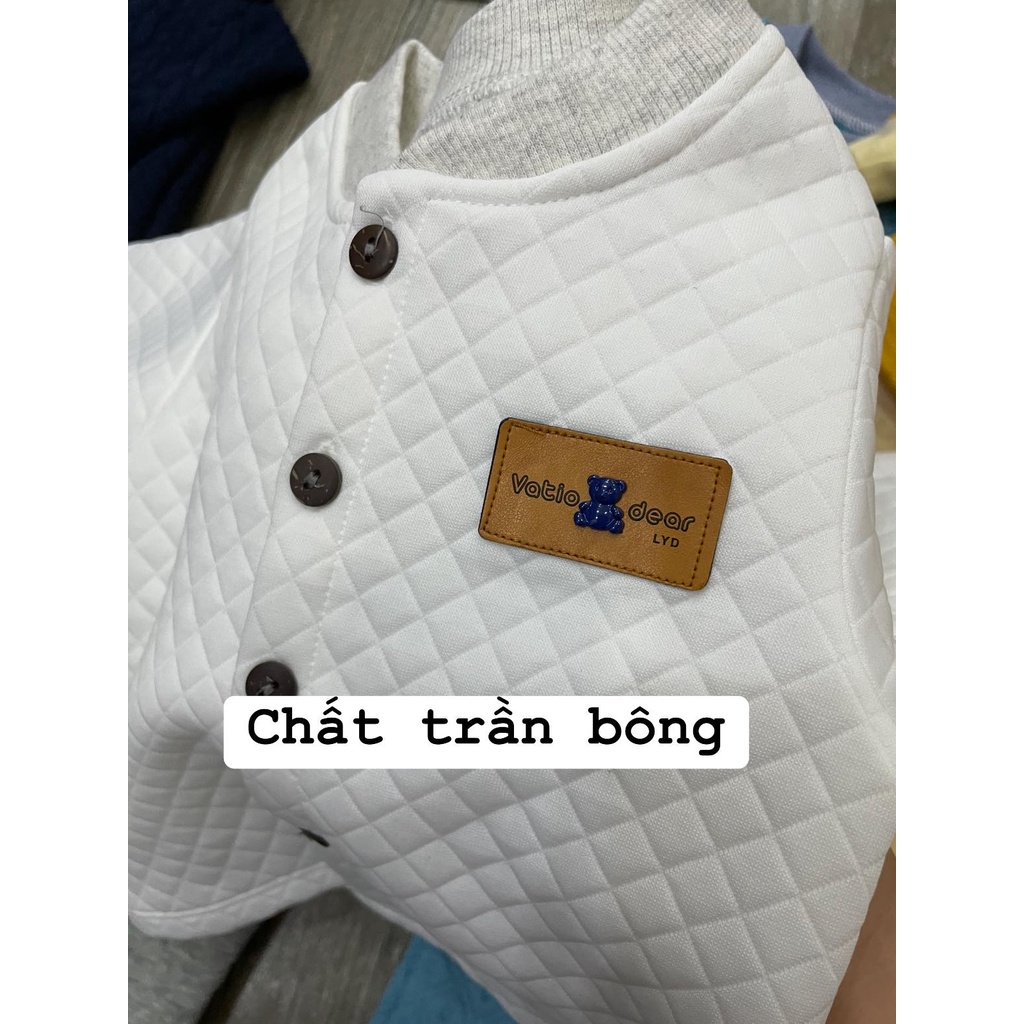 Bộ dài minky mom cúc giữa trần bông, bộ mặc thu đông cho bé sơ sinh